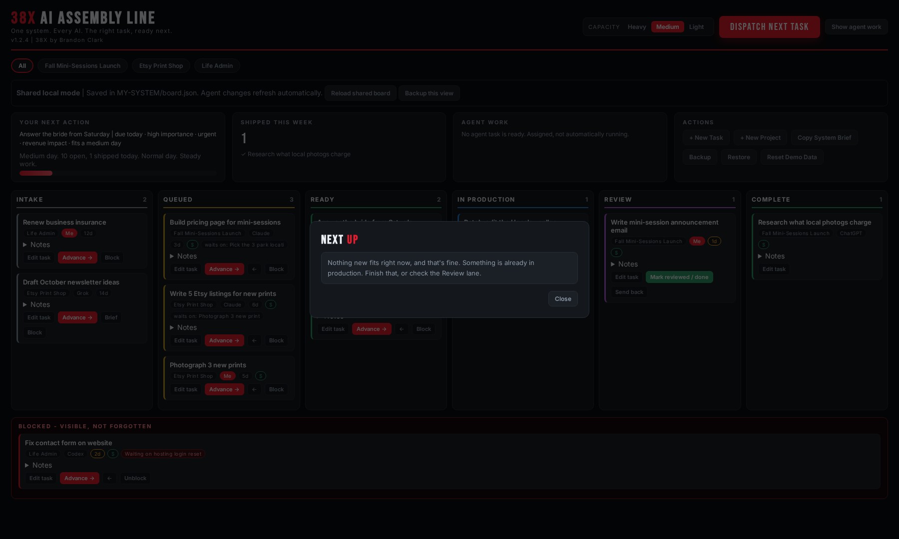 Agent work queue shown separately from your own next action